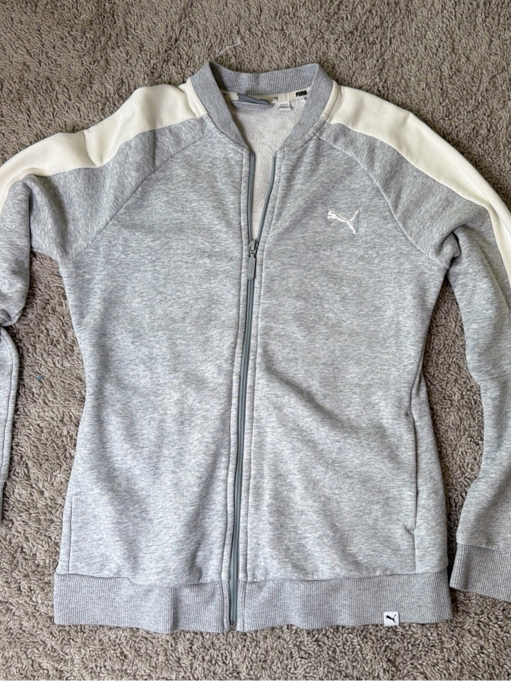 Puma Grey and White Full-Zip Bomber Track Jacket